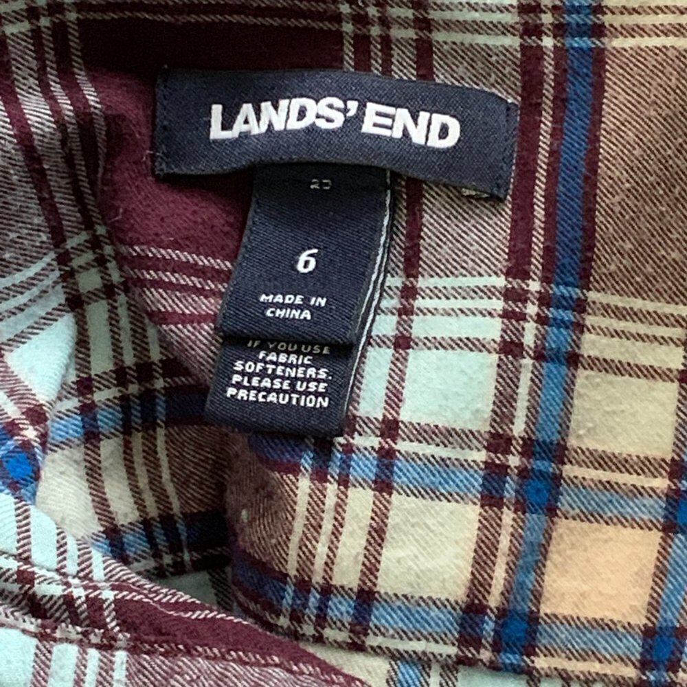 Lands' End Cotton Plaid Flannel Popover Shirt Sz 6 #210H - Picture 7 of 10